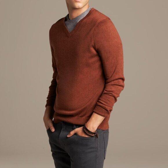 Banana Republic Luxury Blend Silk Cotton Cashmere V-Neck Sweater Orange size L - Picture 3 of 13